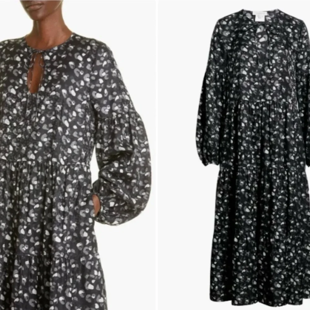 Lafayette 148 NY LIPE LEOPARD PRINT TIE‎ NECK SILK MIDI DRESS SIZE:S